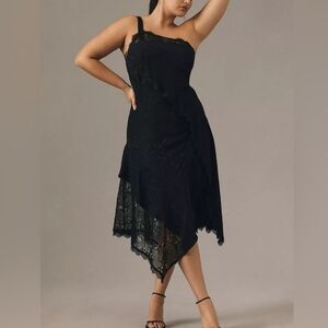 By Anthropologie Asymmetrical Black Lace Maxi Dress Size 6